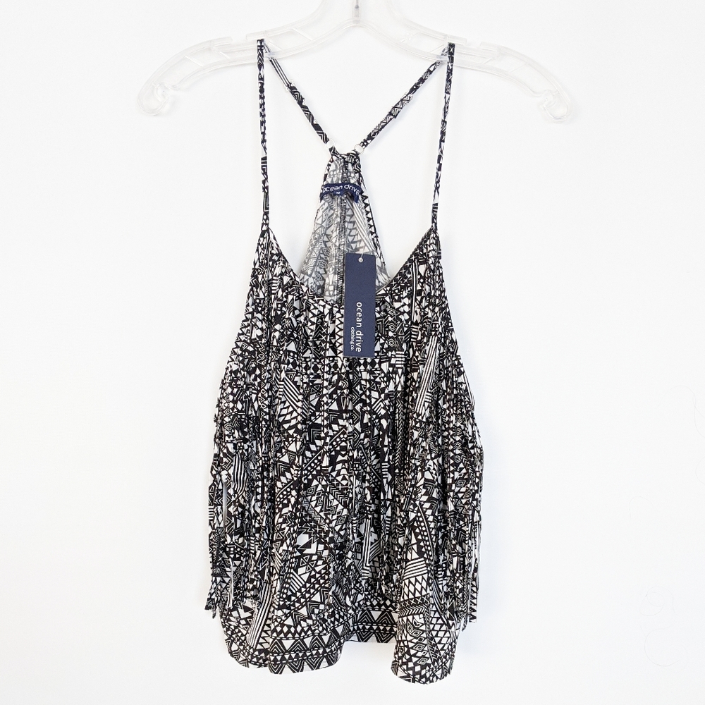 Ocean Drive Fringe Tank/Crop Top, Black & …